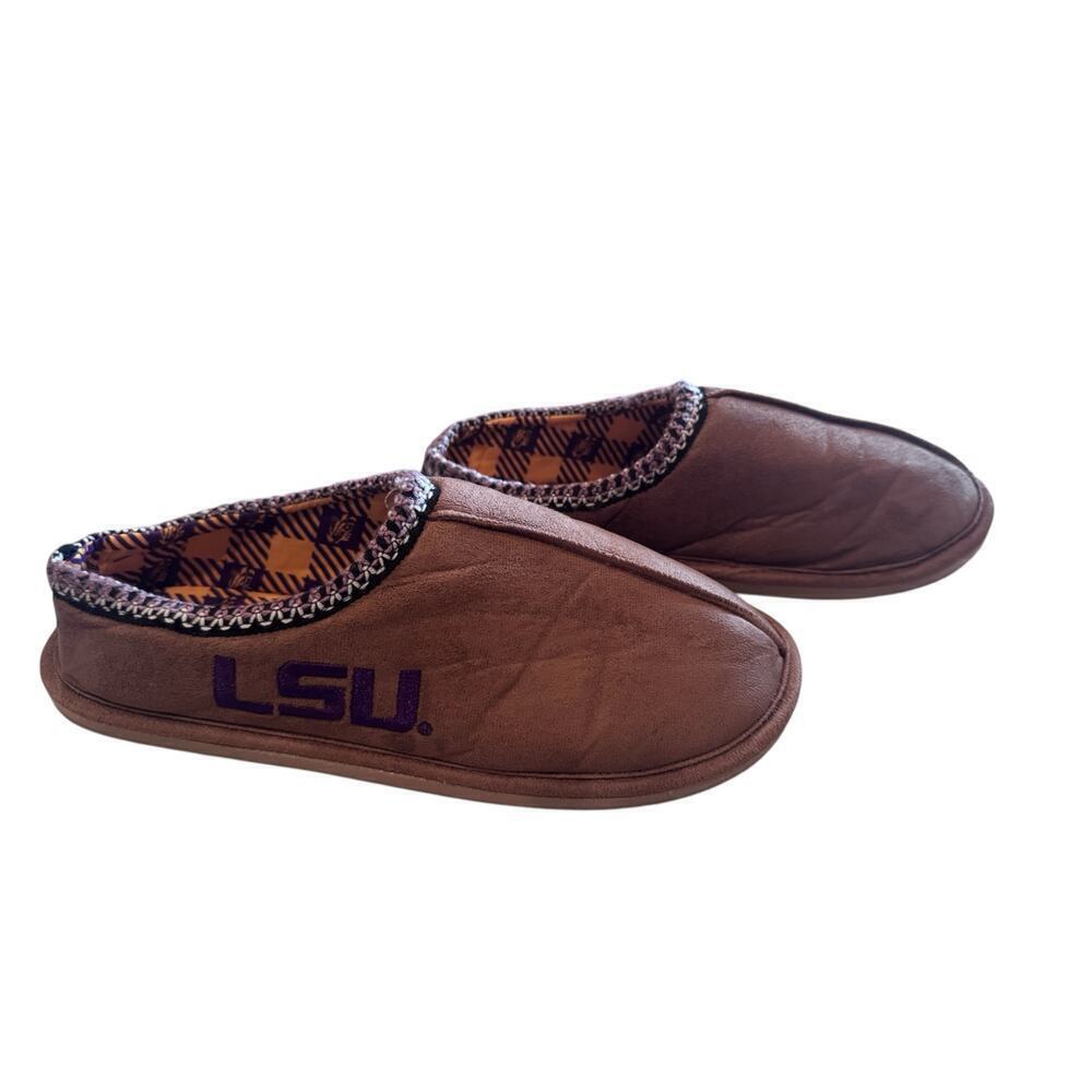 LSU Tigers Men’s House Shoes Slippers Purple Gold Plaid Hard Bottom Sz L (11-12)